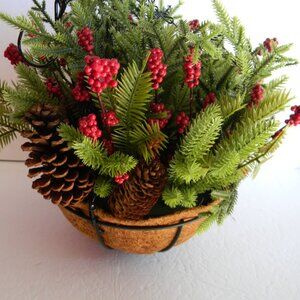NEW Wicker Park 18" Unlit Berry & Pinecone Hanging Basket RED BERRIES